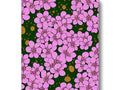 A pink and green floral blanket that is covered in flowers.
