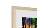 A picture frame with an art print and a wooden frame.