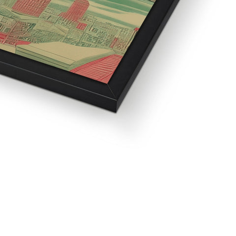 A framed picture of an art print on a wooden frame with a wooden background.