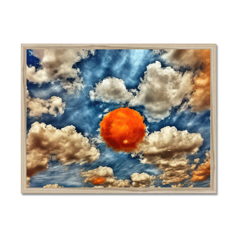 A white background with a large sky that has orange clouds surrounding it.