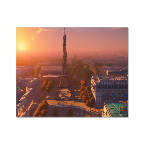 A mousepad with a city skyline view of a large picture of a French tower in