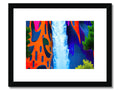 An art print of a waterfall with a waterfall flowing in the background.