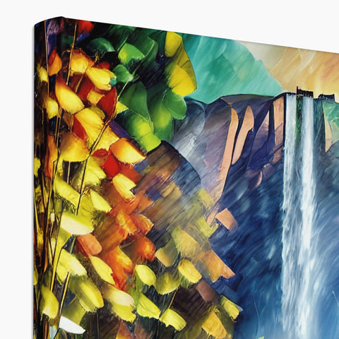 A mural with a waterfall and a water feature sitting on top of an art board on