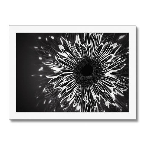An art print showing a flower patterned paper on a black background and background.