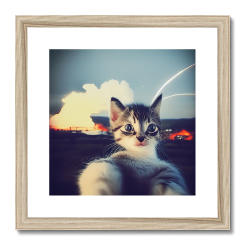 a cat looking into a photograph on a metal frame a cat laying on top of a