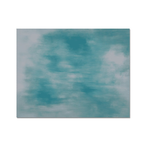 A painting of turquoise is set off by an ocean in a field.