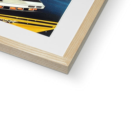 A wooden frame is displayed with a beautiful photograph of a cruise boat.