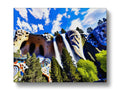 A mouse pad sitting upside down on top of a snowy mountain with waterfalls next to