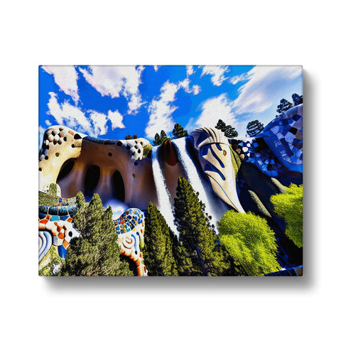 A mouse pad sitting upside down on top of a snowy mountain with waterfalls next to