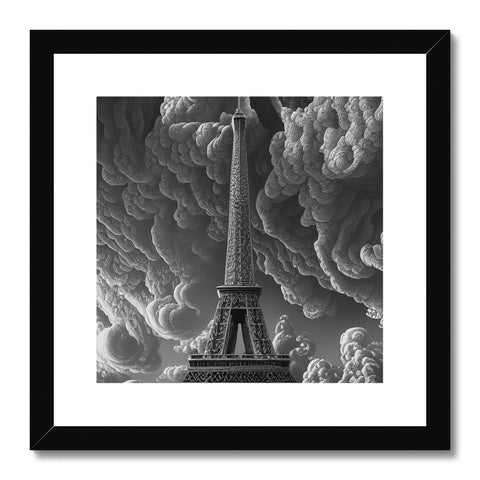 A framed art print image of the Eiffel tower on a wall and a framed