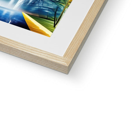 a photograph of an abstract picture framed in a wall on a yellow piece of wood