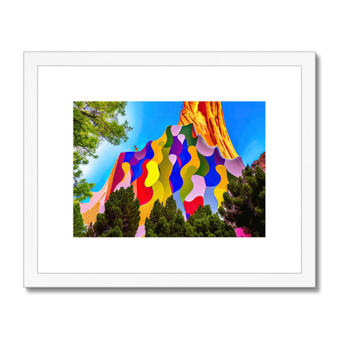 A rainbow umbrella displayed in art print on a piece of paper