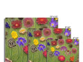 A large wall display set of colorful cards with flowers on it.
