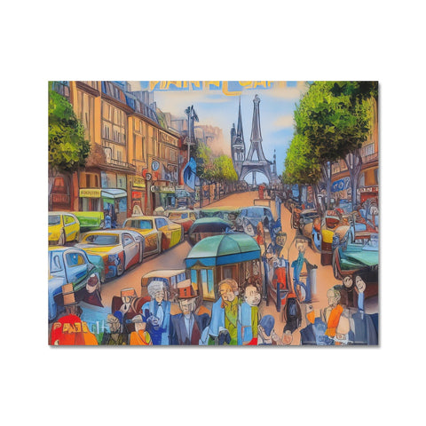 a place mat decorated with a picture of Saint Martin a church scene is a road