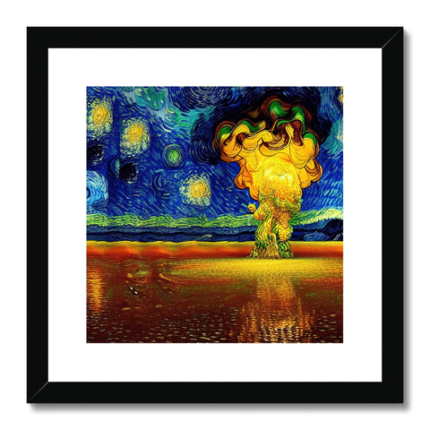 A blue and gold gold framed prints of an artwork on a framed piece of metal.