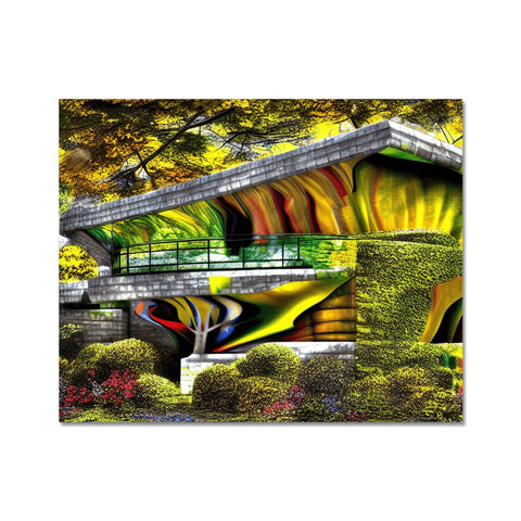 The stone bridge overpass is painted with an art print.