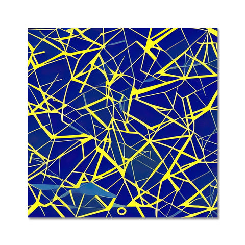 A table tile with a blue and yellow design.