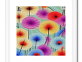 Art art printed with colorful flower patterns and a rainbow top umbrella.