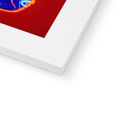 An abstract art book in a white frame with a red ribbon image.