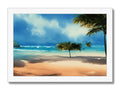 Art prints with a tropical blue sky in a background and clouds.