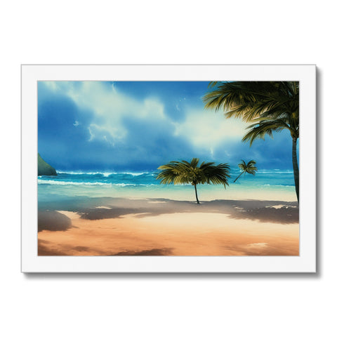 Art prints with a tropical blue sky in a background and clouds.
