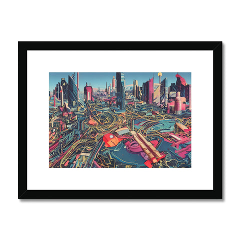 Art print with city view of downtown city streets and buildings