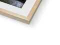 A wooden frame with a photograph of trees beside the background of a book.