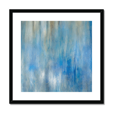 an art print hanging on the wall with a blue stripe