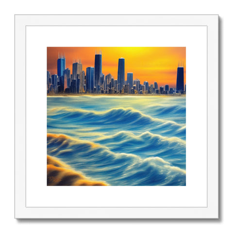 A view from this art print of Chicago in the water.