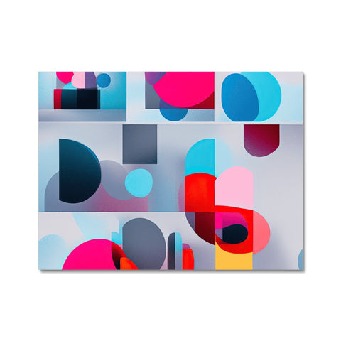 An artsy print on a flat and colorful colored paper on a table.