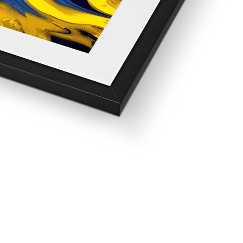 A blue and yellow picture framed in a framed photograph.
