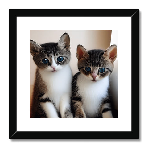 A photo of two cats on a picture frame with a white background.