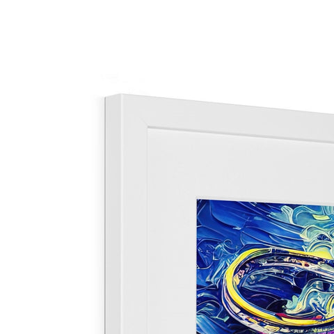 an image of an imac and a picture frame with different artwork hanging on it