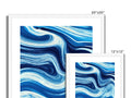 A wall print with ocean waves and a blue background.