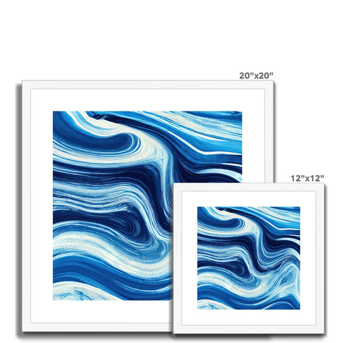 A wall print with ocean waves and a blue background.