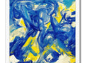 a blue and yellow painting painted by a medium on a white background