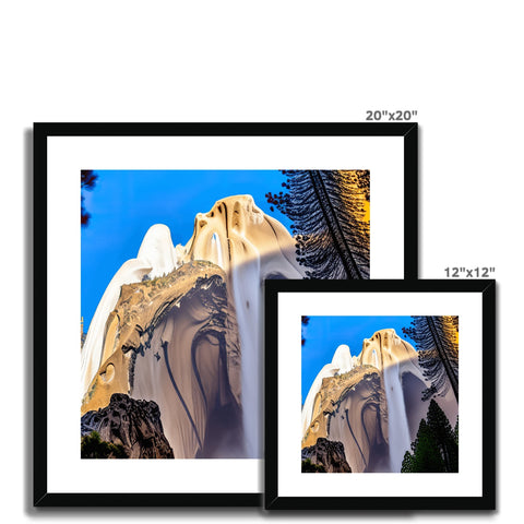 Two photographs of mountains and a mountain on a white background with a waterfall.