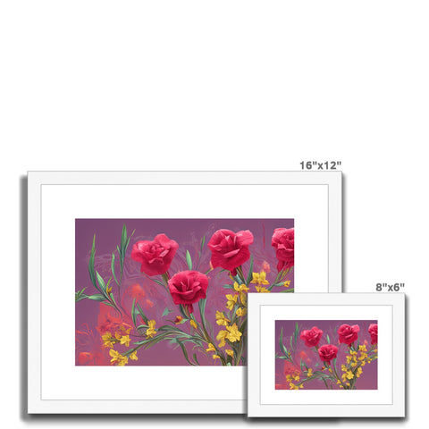 Paint frames decorated with pink or purple roses and yellow flowers.