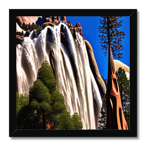 A water fall in the background of a mountainous scenery background.