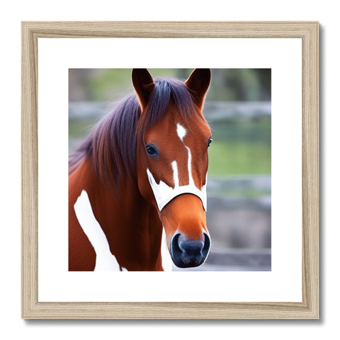 A horse sitting next to a picture of a picture frame in the living room.