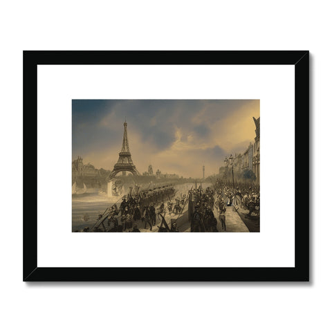 A photograph of Paris and the Eiffel Tower on black and gray framed table with