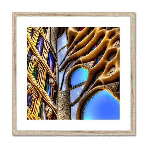 A photo made with art on a white and blue framed frame.