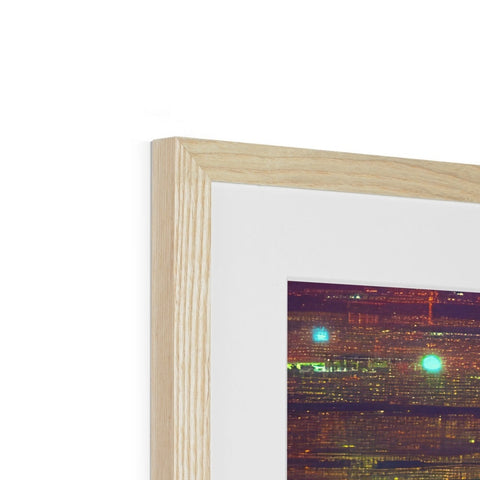 A photo is in a wooden frame with a photo of trees inside of it.