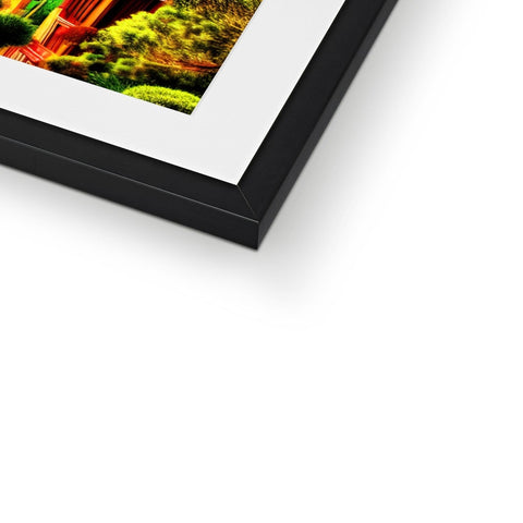 A closeup of an image on a picture frame is in a box on a wall