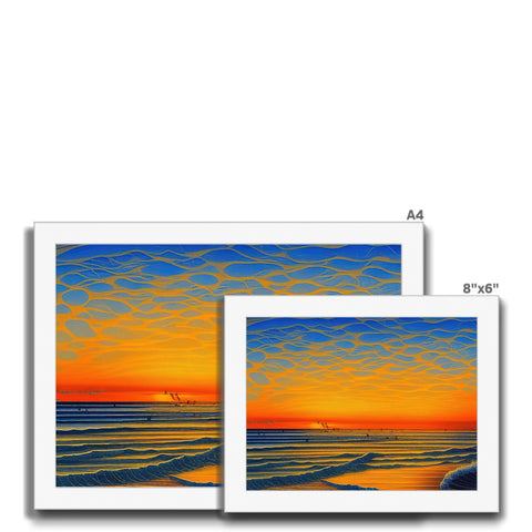 A photo of a sunset painting on four individual art boards.