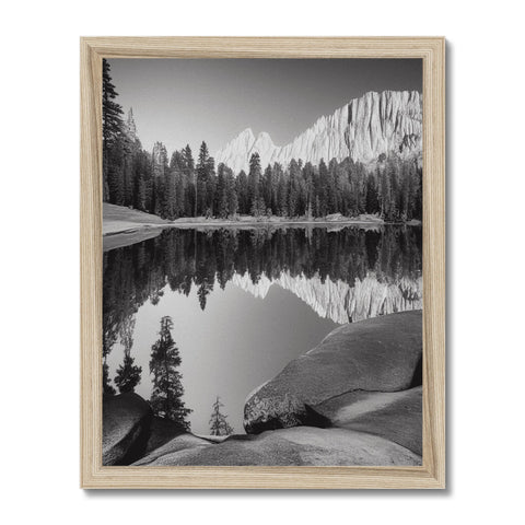 A white photo hanging on a wood frame.