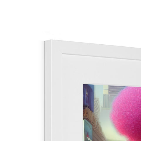 A white picture frame with a fuzzy picture.