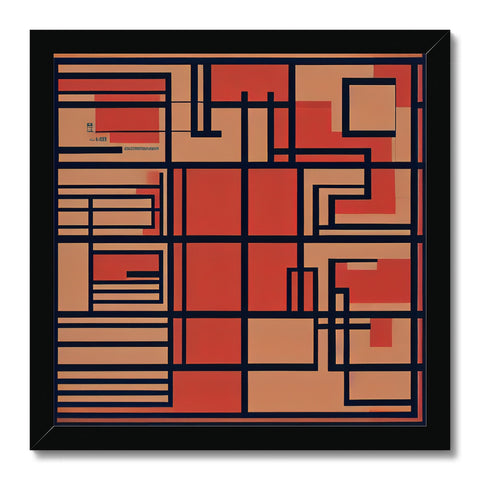 A tile shaped piece of art print with a circle of orange squares on it.