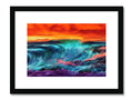 Art print on white background with waves crashing onto the shore of a lake.