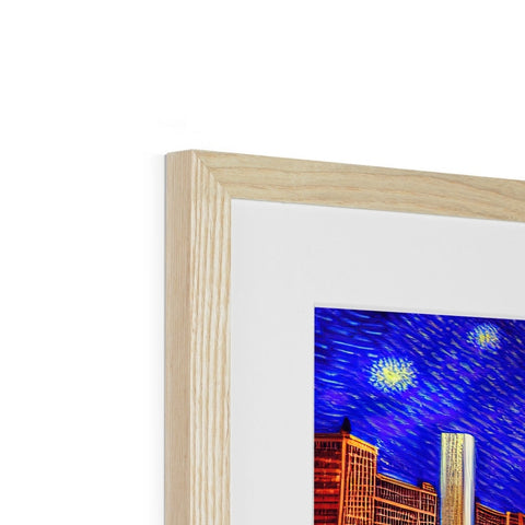 An image of wooded wood frames with artwork inside of them.